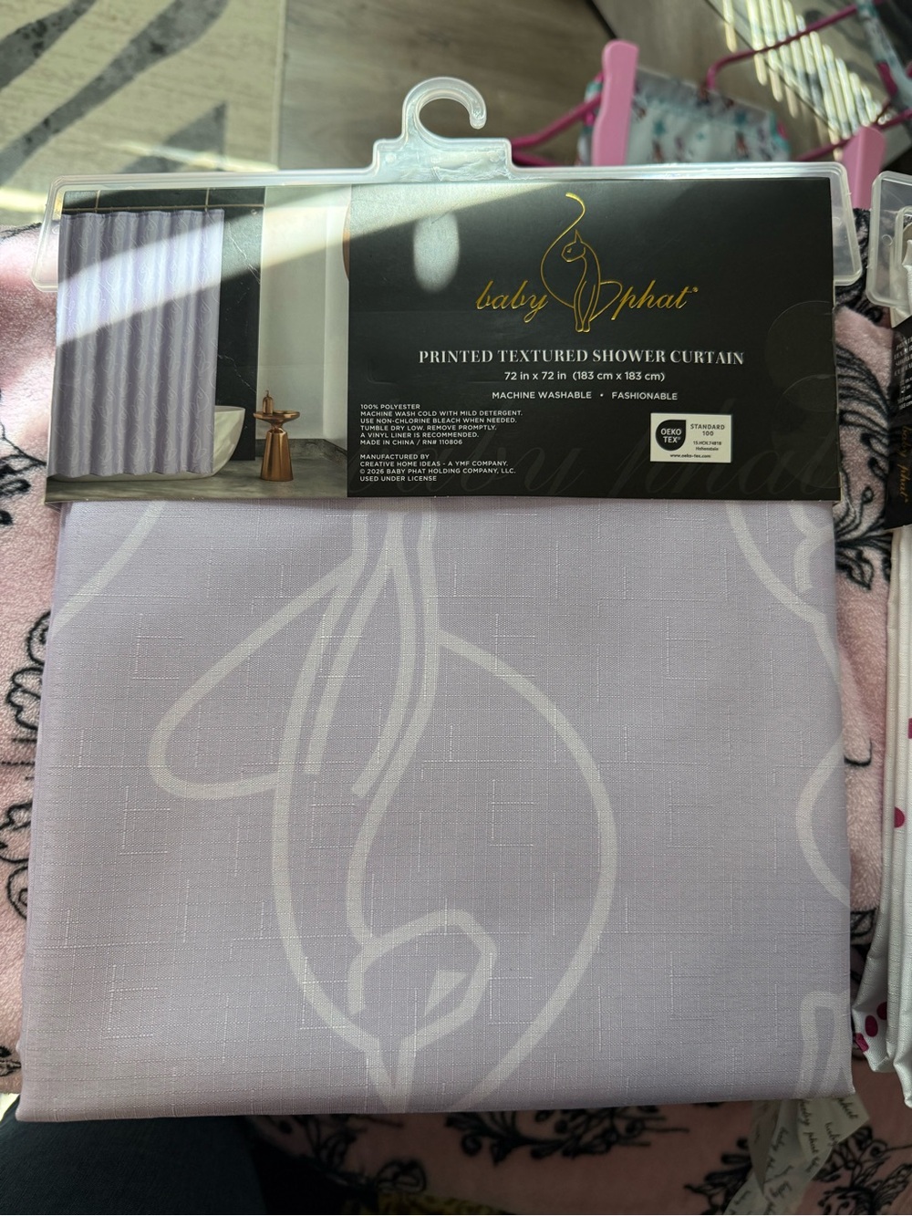 Baby Phat Pale Lilac Shower Curtain with White Accents